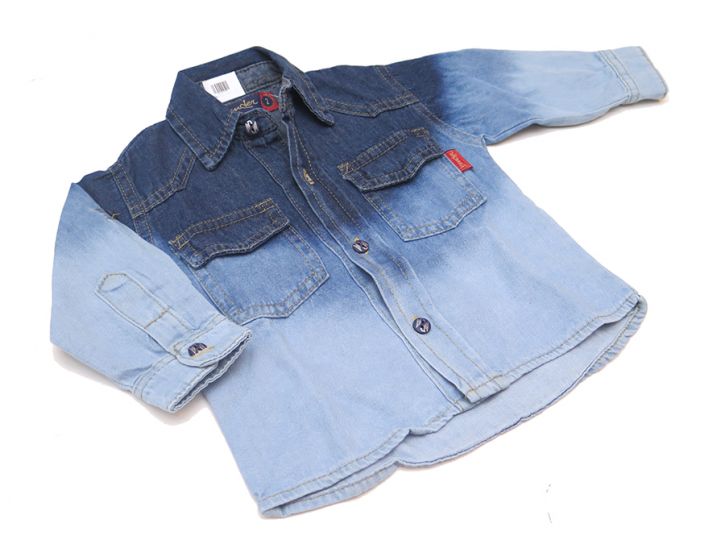 Camisa de Jean Desgastada Manga Larga y 3/4