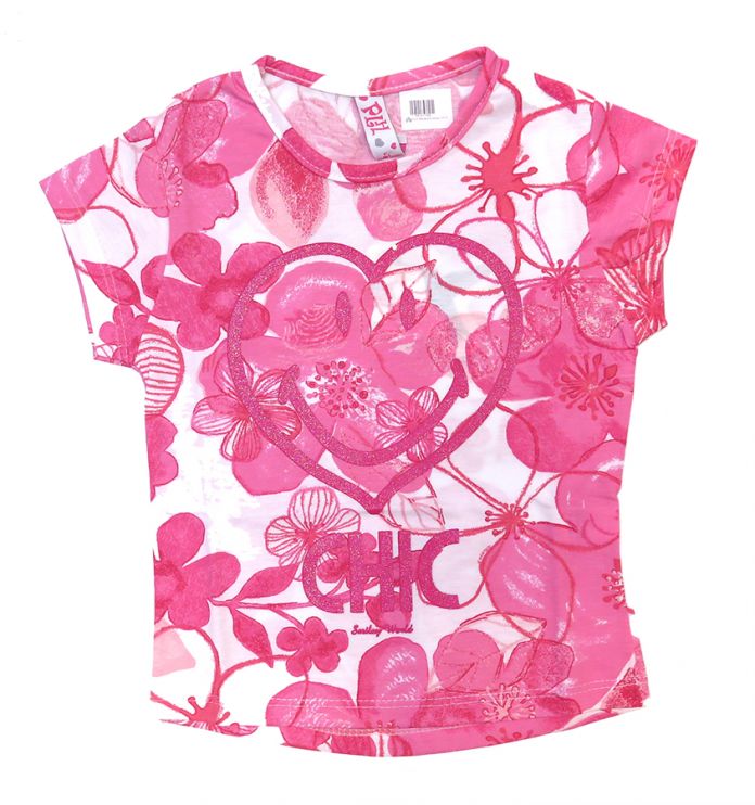 Remera Manga Corta Estampada con Glitter Corazon Sonriente