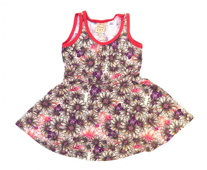 Vestido sin manga estampado con borde rosa