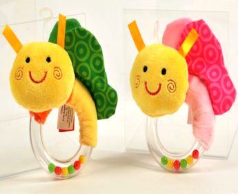 Sonajero Con Aro de Plastico y Tela Didactica Con Peluche de Mariposa