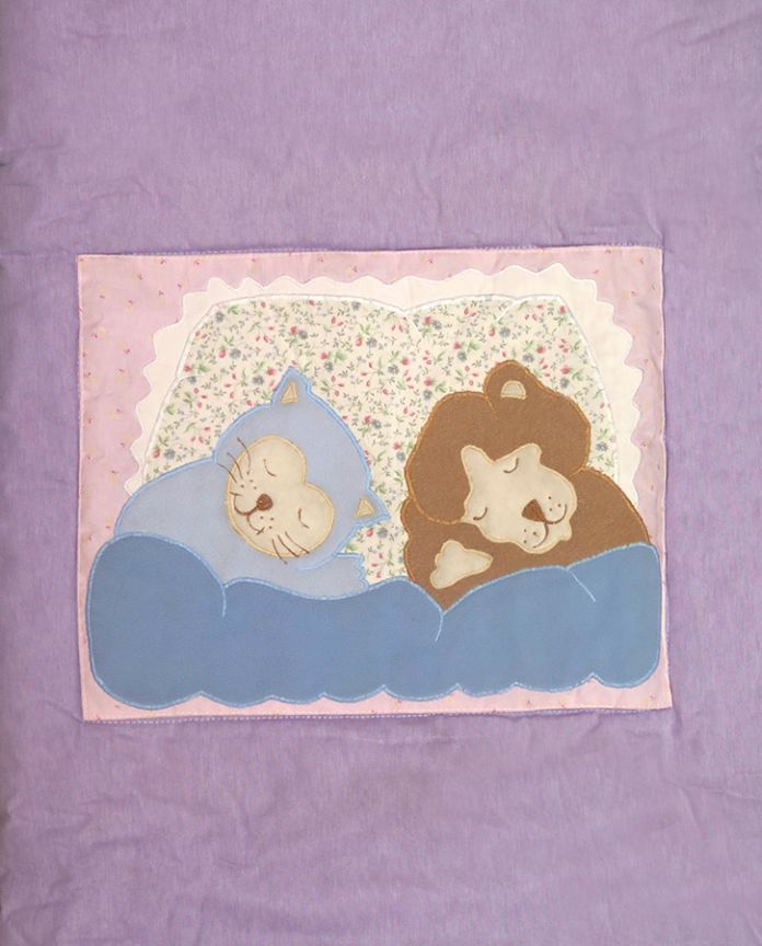 Acolchado Con Chichonera Cuna Con Gato y Leon Bordados