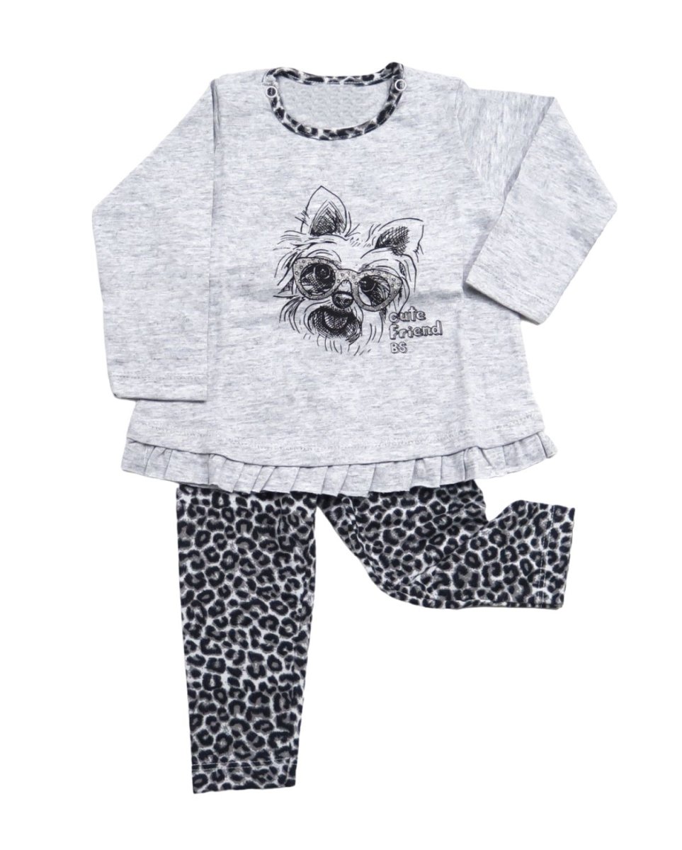 Conjunto De Algodon Remera Manga Largo Y Pantalon Sin Pie Animal Print