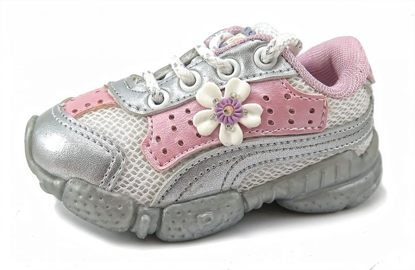 Zapatillas Con Cordon y Luz Con Aplique de Flor