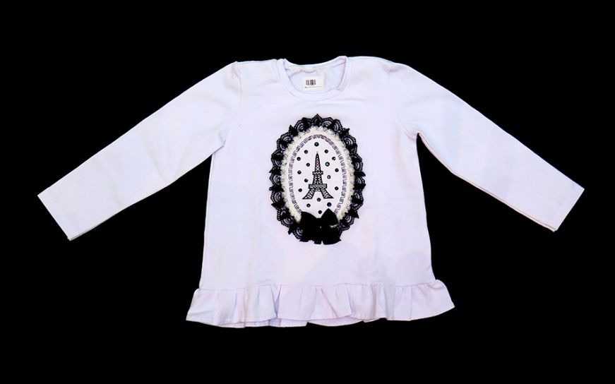 Remera Manga Larga Con Encaje Paris Torre Eiffel