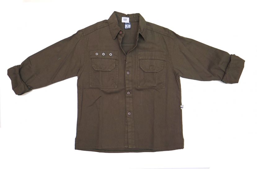 Camisa Manga Larga Gabardina Lisa Con Bolsillos