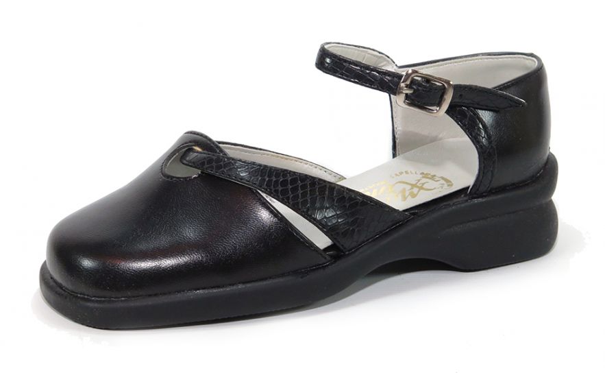 Zapato Con Taco y Hebilla Combinado Liso y Reptil