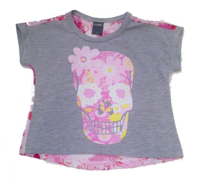 Remera Manga Corta Estampada Calavera Con Flores Atras