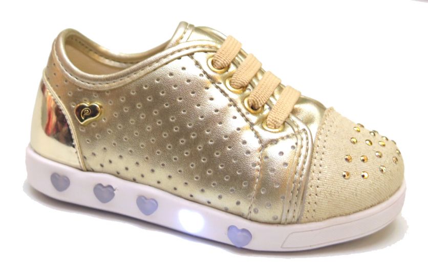 Zapatilla  Luz Led Con Cordón y Tachas Doradas