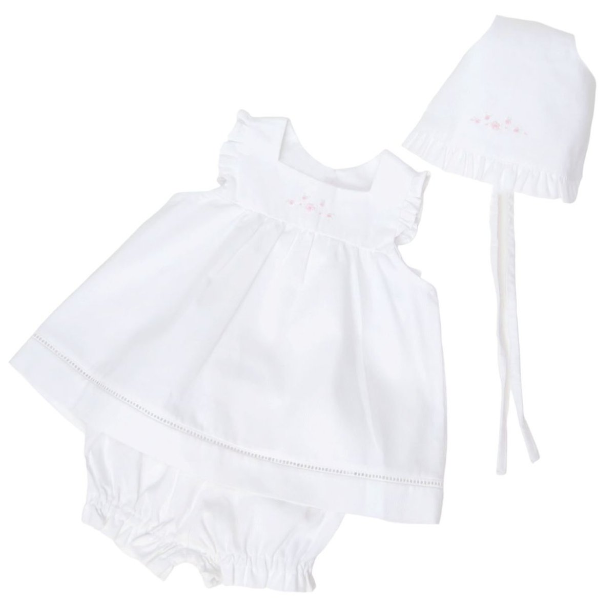 Vestido pique batik bordado con bombachita y gorro