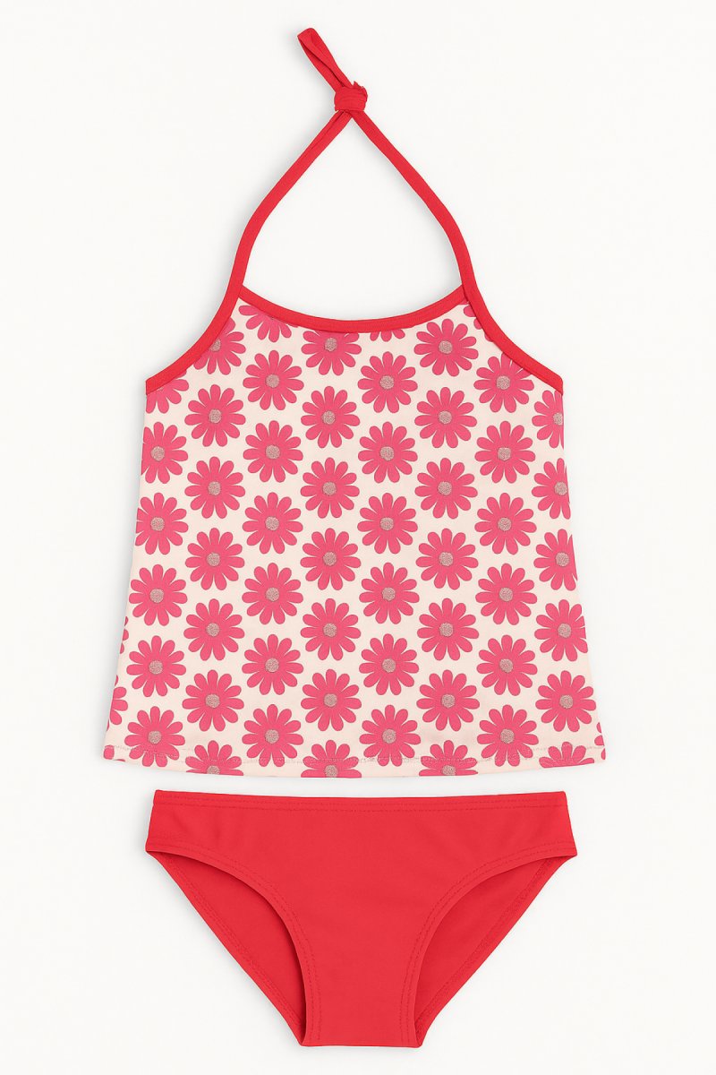 Malla Trikini - Bikini Estampado Flores con Glitter