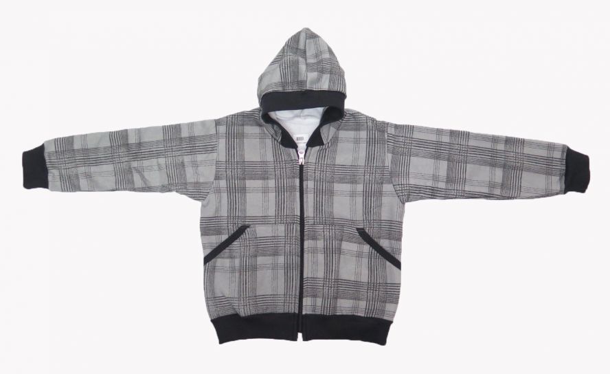 Campera Con Capucha de Algodon Frizado Estampada Cuadros