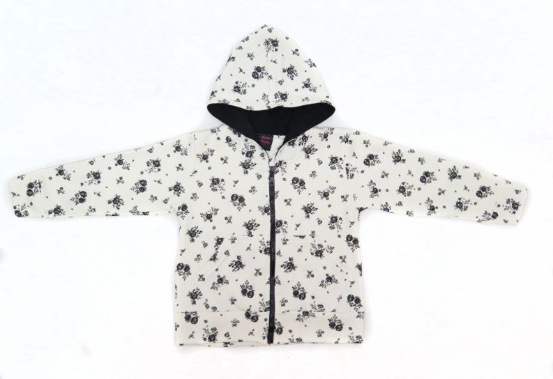 Campera Nena de Algodon Frizado con Capucha Estampado Floreado