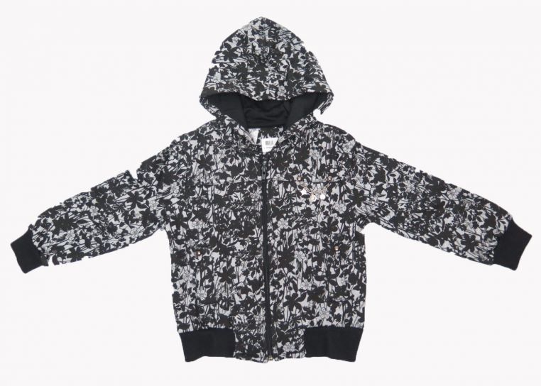 Campera Con Friza de Algodon Con Capucha Estampado Flores