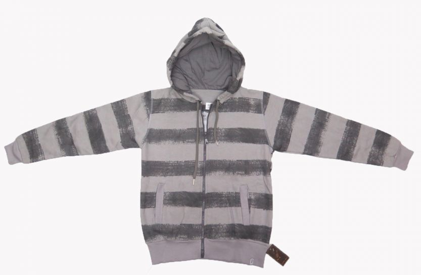 Campera de Algodon Frizado Con Capucha Estampado Rayado