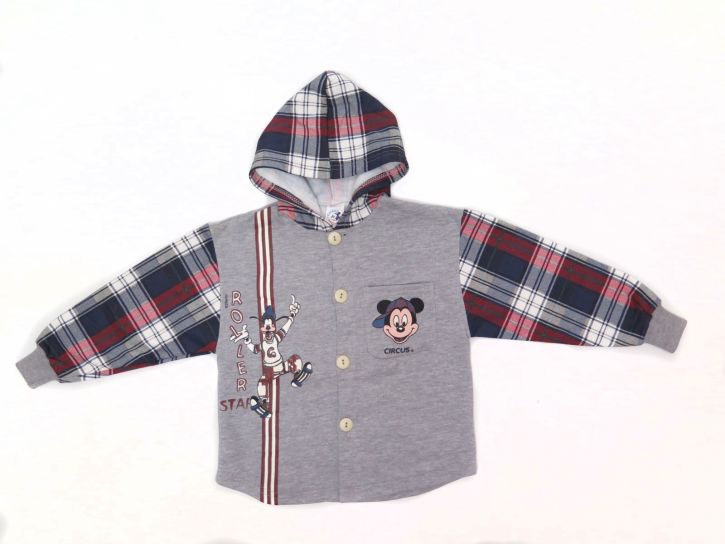 Campera Algodon Con Capucha Esocesa y Estampado de Mickey y Sus Amigos
