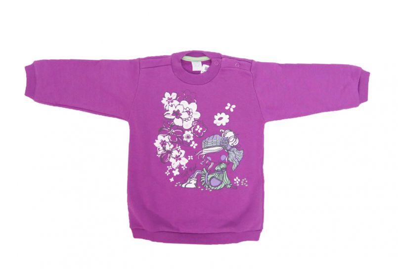 Buzo de Algodon Frizado Sin Capucha Estampado Flores y Nena