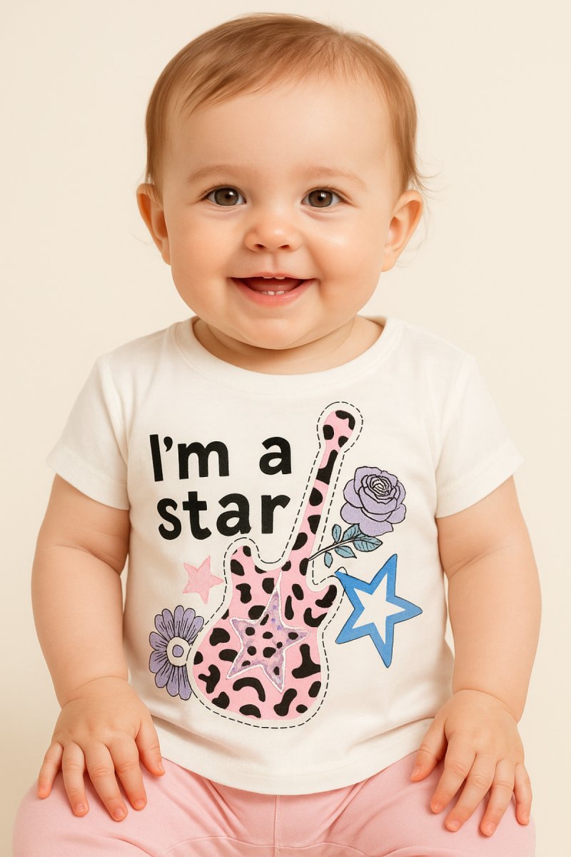 Remera Manga Corta Estampado Guitarra con Brillo