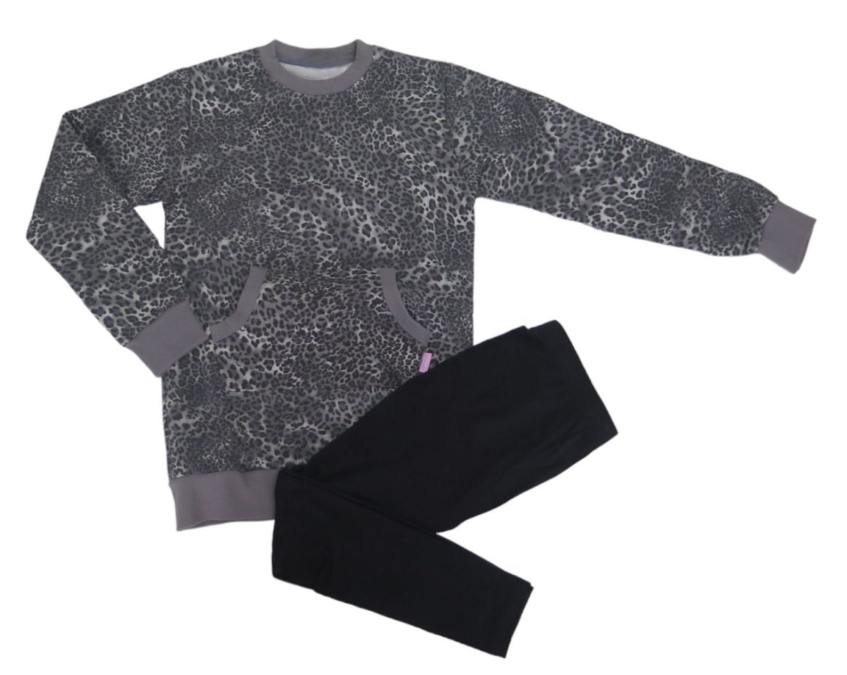 Conjunto Jogging y Buzo de Algodón Frizado Sin Capucha Estampado Animal Print