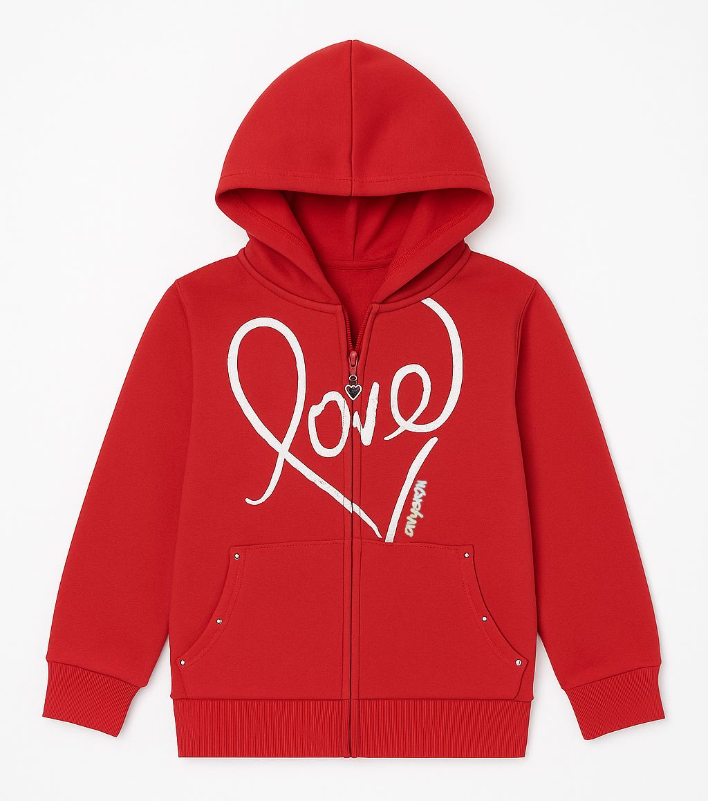 Campera de Algodon Frizado con Capucha Estampada Love