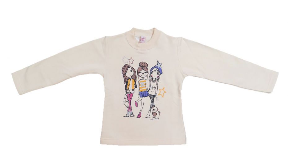 Buzo de Friza con dibujos de nena y estrellas