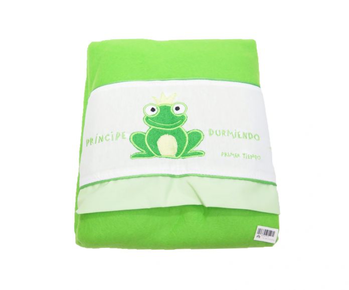 Frazada Polar Cuna Funcional Con Bordado de Sapo Con Corona