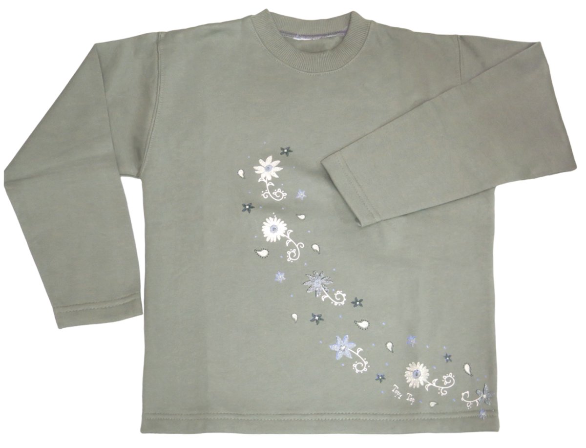 Buzo de Algodon Frizado Estampado Flores Con Brillo