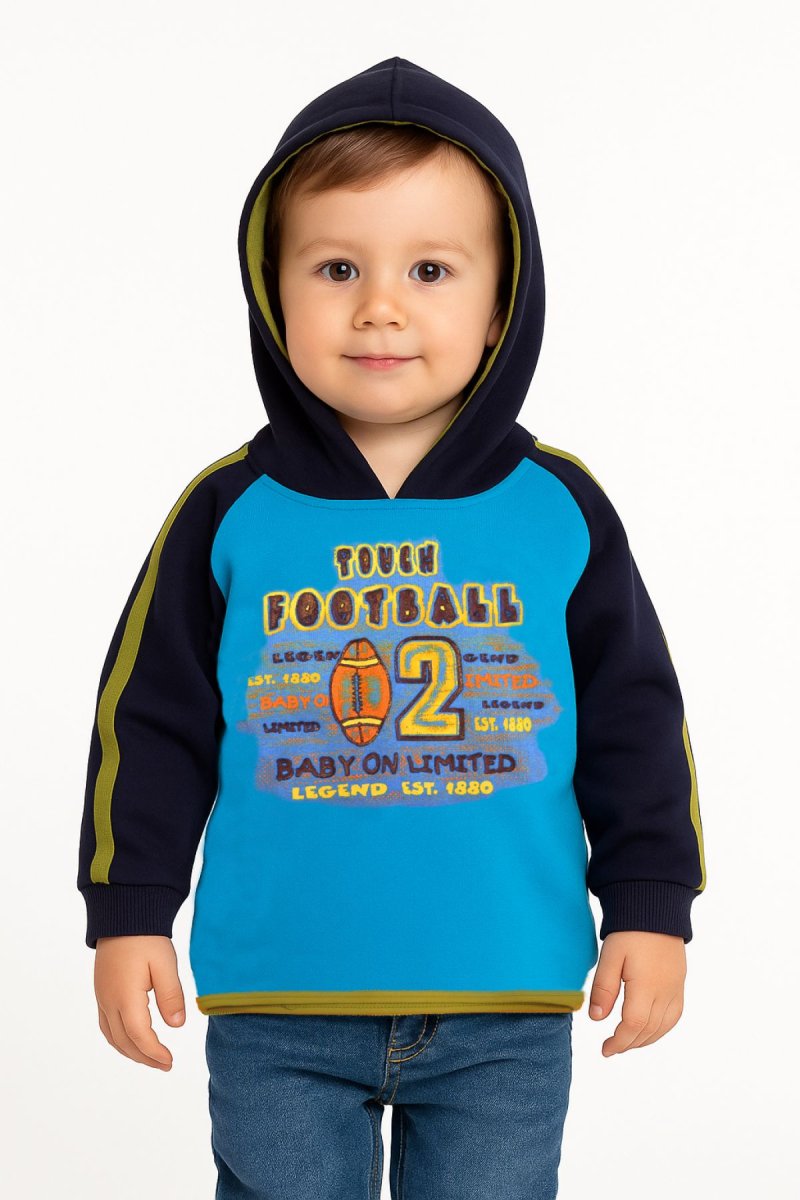 Buzo Frizado Estampado Pelota de Rugby  con Capucha