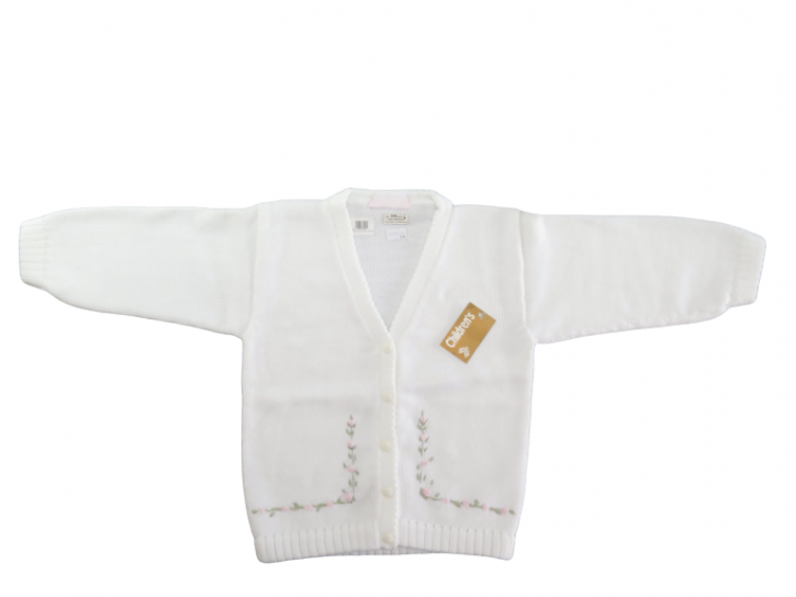 Saquito Cashmilon Tejido Escote V Bordado Flores Rosa