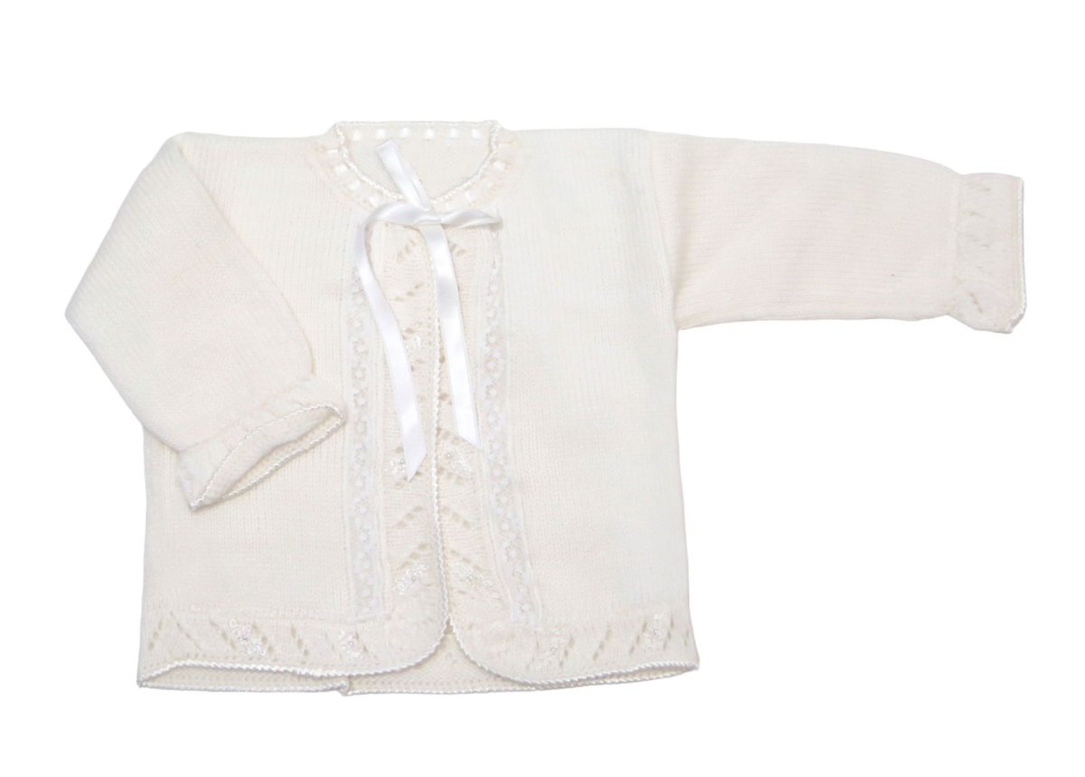 Saco Saquito de Cashmilon bordado con hilo de seda y Moño de Cinta