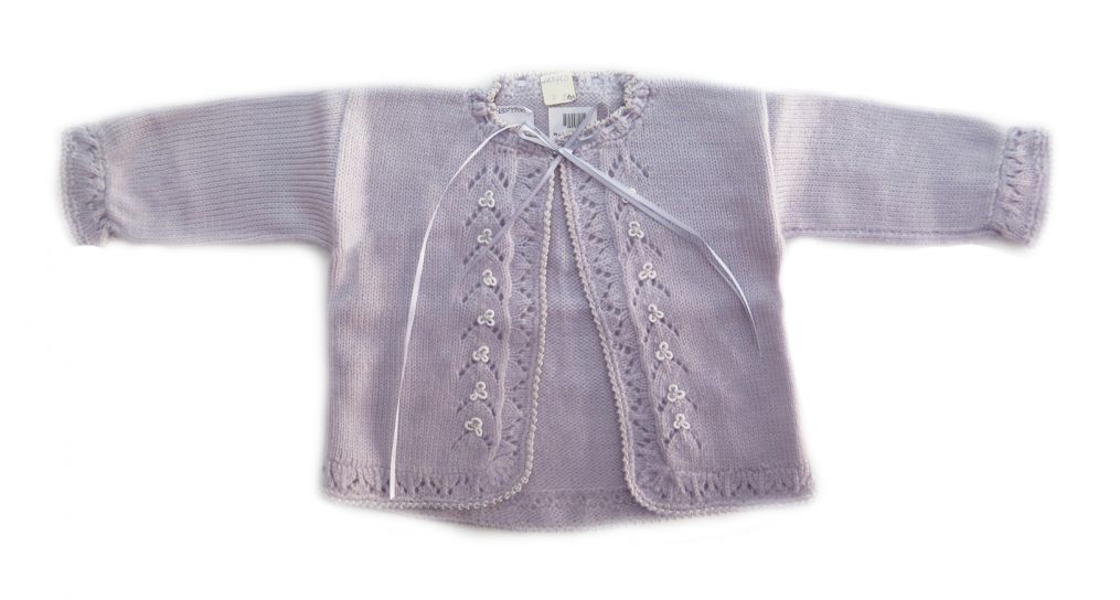 Saco Saquito Tejido Con Apliques Bordados y Cinta