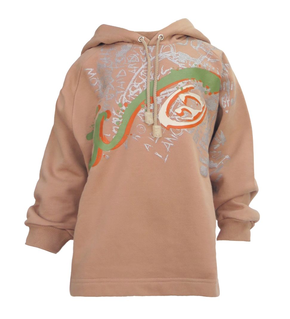 Buzo Frizado Con Capucha Estampado Metalizado