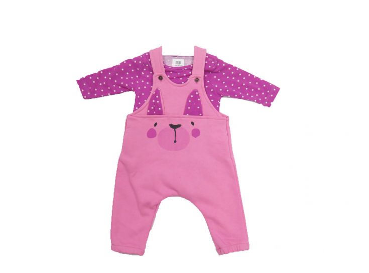 Conjunto "Rabbit" Jardinero De Frisa Con  Body A Lunares