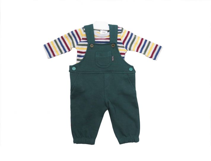 Conjunto Jardinero Frisa Con Remera De Algodón Rayada