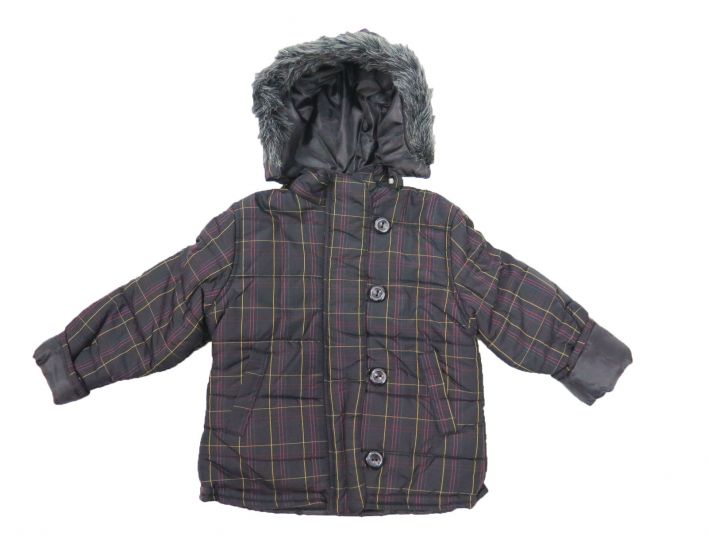 Campera de Microfibra y Wata con Capucha Estampado Escoces Capucha Desmontable Peluda