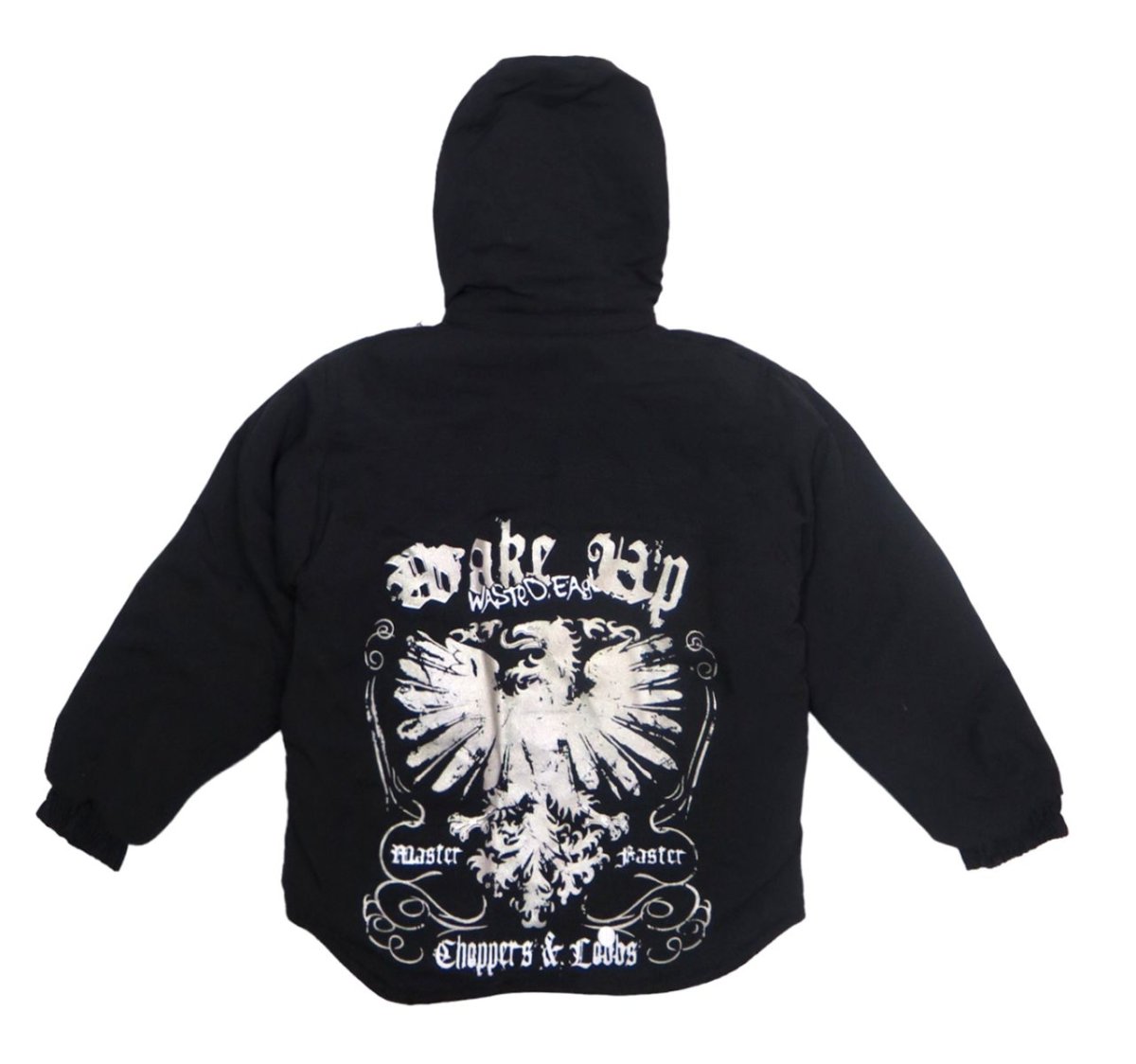 Campera de Gabardina Forrada en Polar Estampado en la Espalda Capucha Desmontable