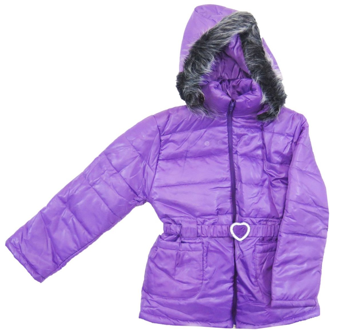 Campera Tipo Tapado Silver  con Capucha Peluda Desprendible  Cintuon Hebilla de Corazon