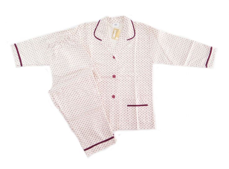 Pijama de Invierno Viyela con Boton Estampado de Florcitas con Bies en el cuello