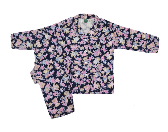 Pijama de Invierno Viyela con  Boton Estampado de Osos