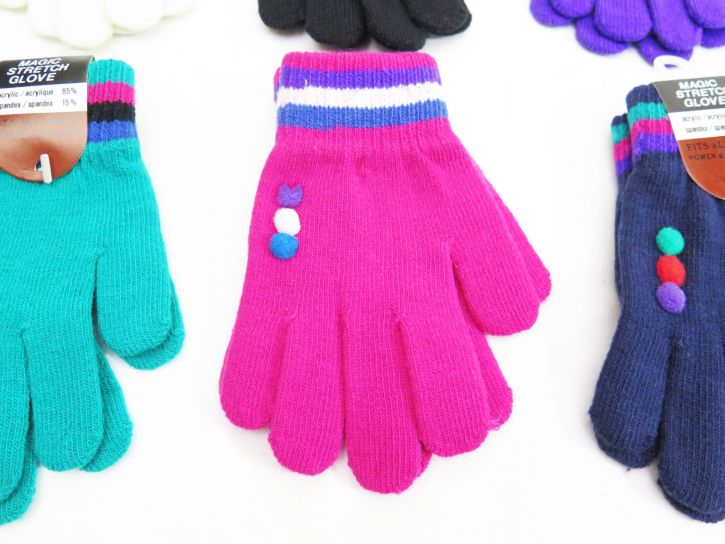 Guante Tejido Magico Ajustable con Rayas y Borlas