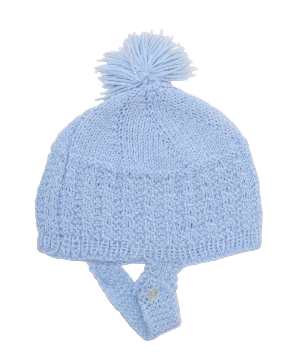 Gorro Tejido con Borla y Tira con Boton