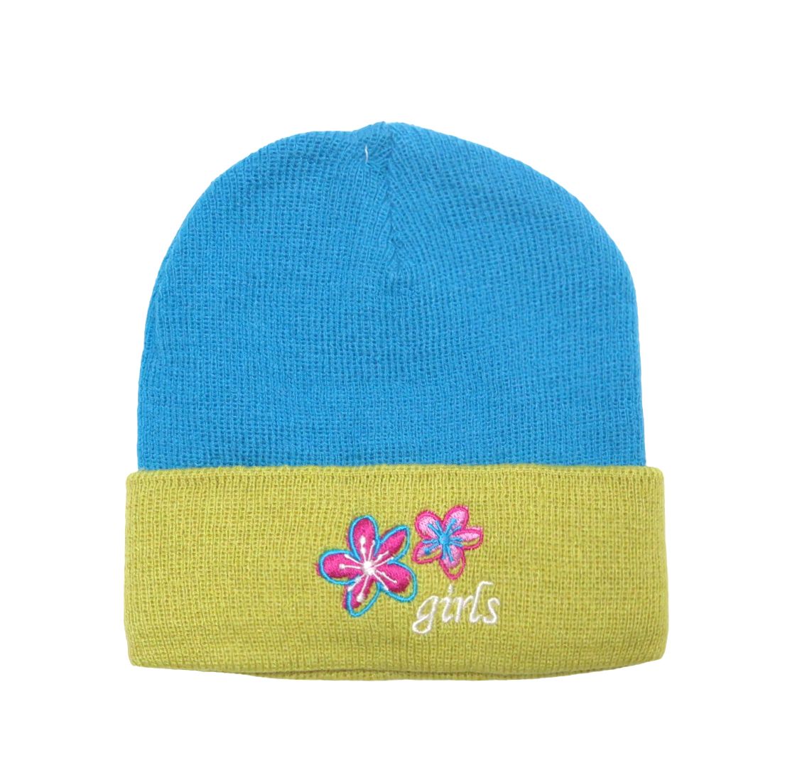 Gorro Tejido Combinado Bordado Flores Girls