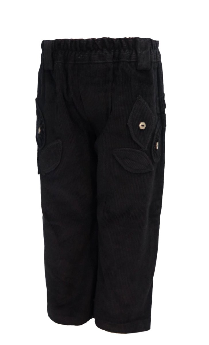 Pantalon de Corderoy con Cintura Elaztizada Aplique de Flores