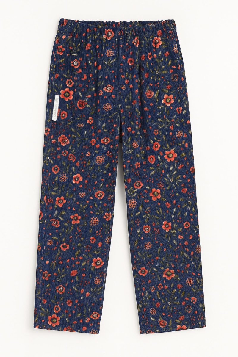 Pantalon de Corderoy Floreado Con Cinturon Elastizado