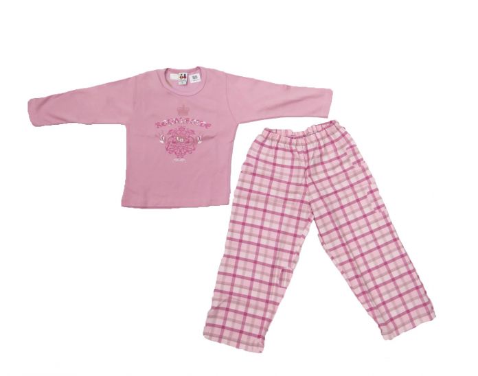 Pijama de Invierno Remera Manga Larga Estampada Corona y Pantalon Escoces