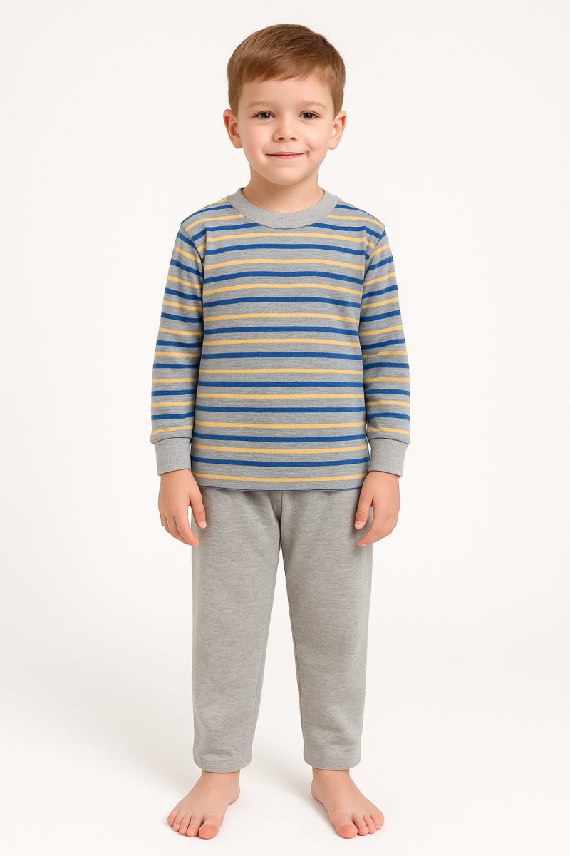 Pijama Bremer Invierno Remera Manga Larga Rayas y Pantalon Liso