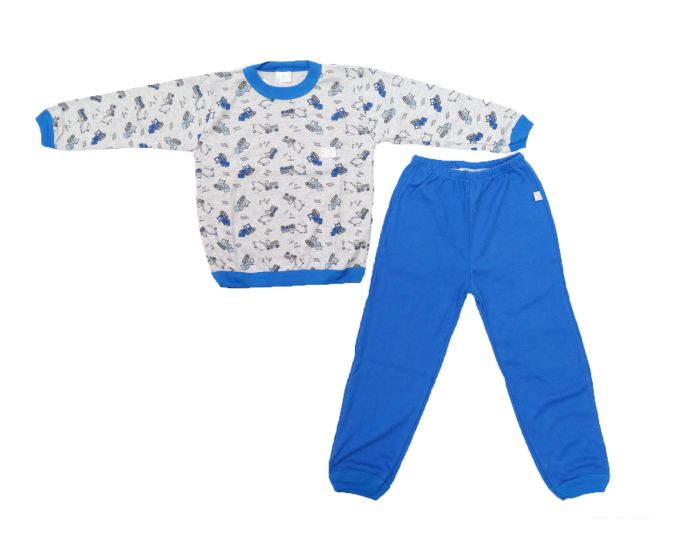 Pijama Invierno Remera Manga Larga Estampado Camiones y Pantalon Liso