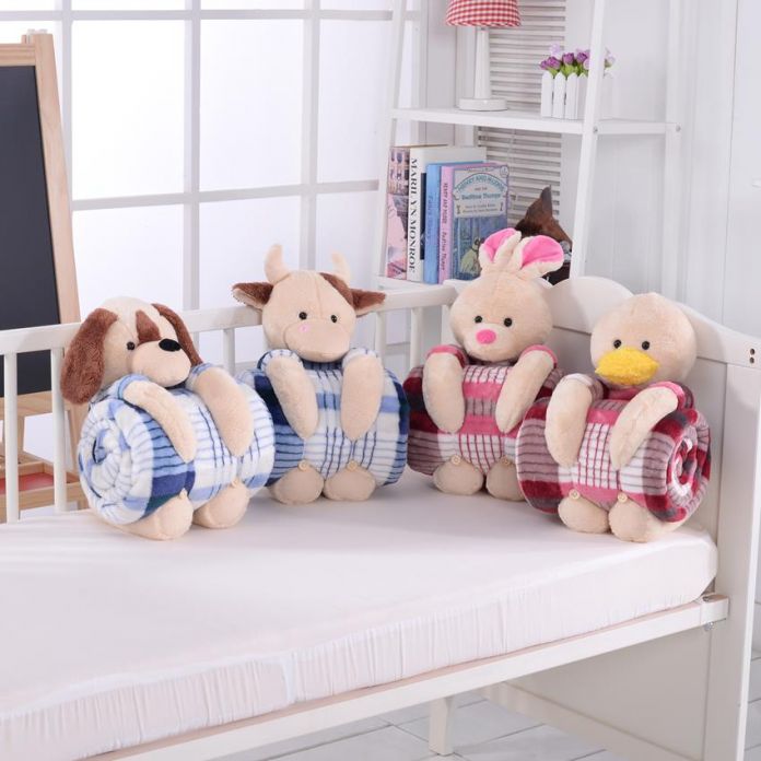 Frazada Microfibra Cuadrille con Muñeco Perro