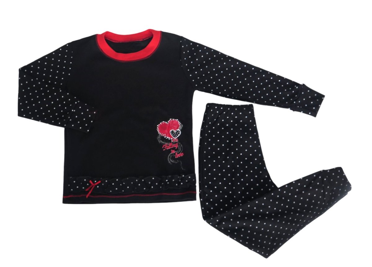 Pijama Invierno Remera Manga Larga con Volados y Pantalon Estampados con Lunares