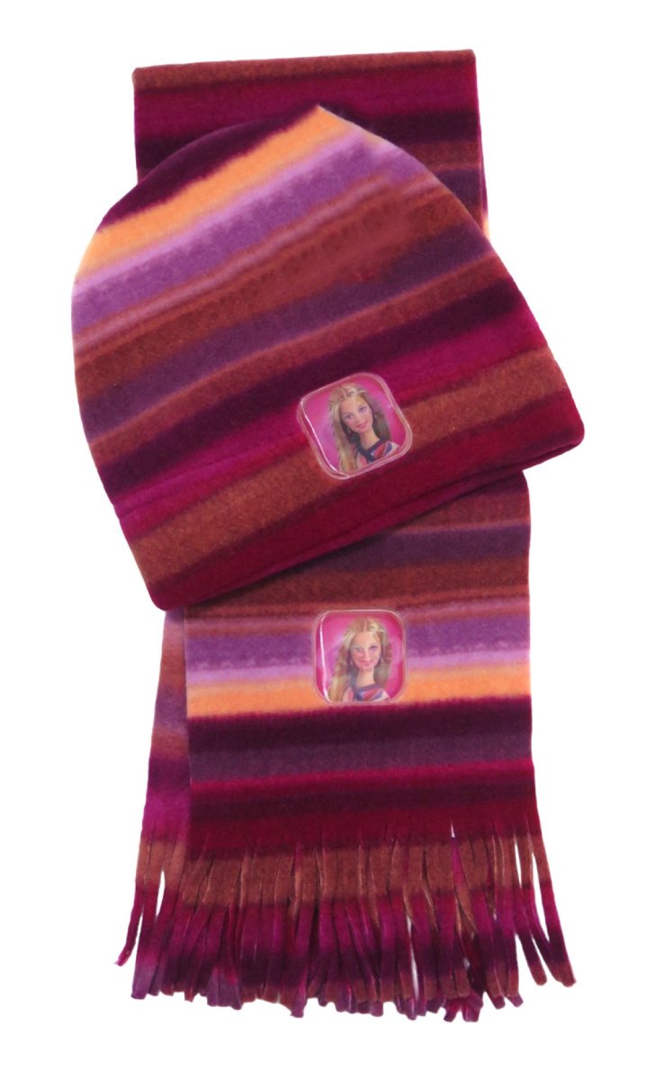 Conjunto de Bufanda y Gorro de Polar Estampado con Aplique de Barbie