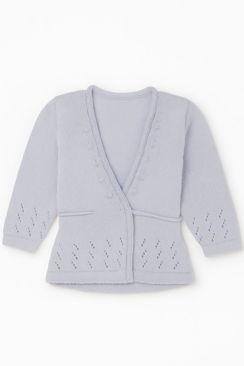 Saquito de Cashmilon Cruzado con lazo, Calado y Bordado